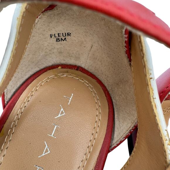 New Tahari Fleur Women's Peep Toe Tan Red White Peep Toe Ankle Strap Sandal 8M - Picture 7 of 11